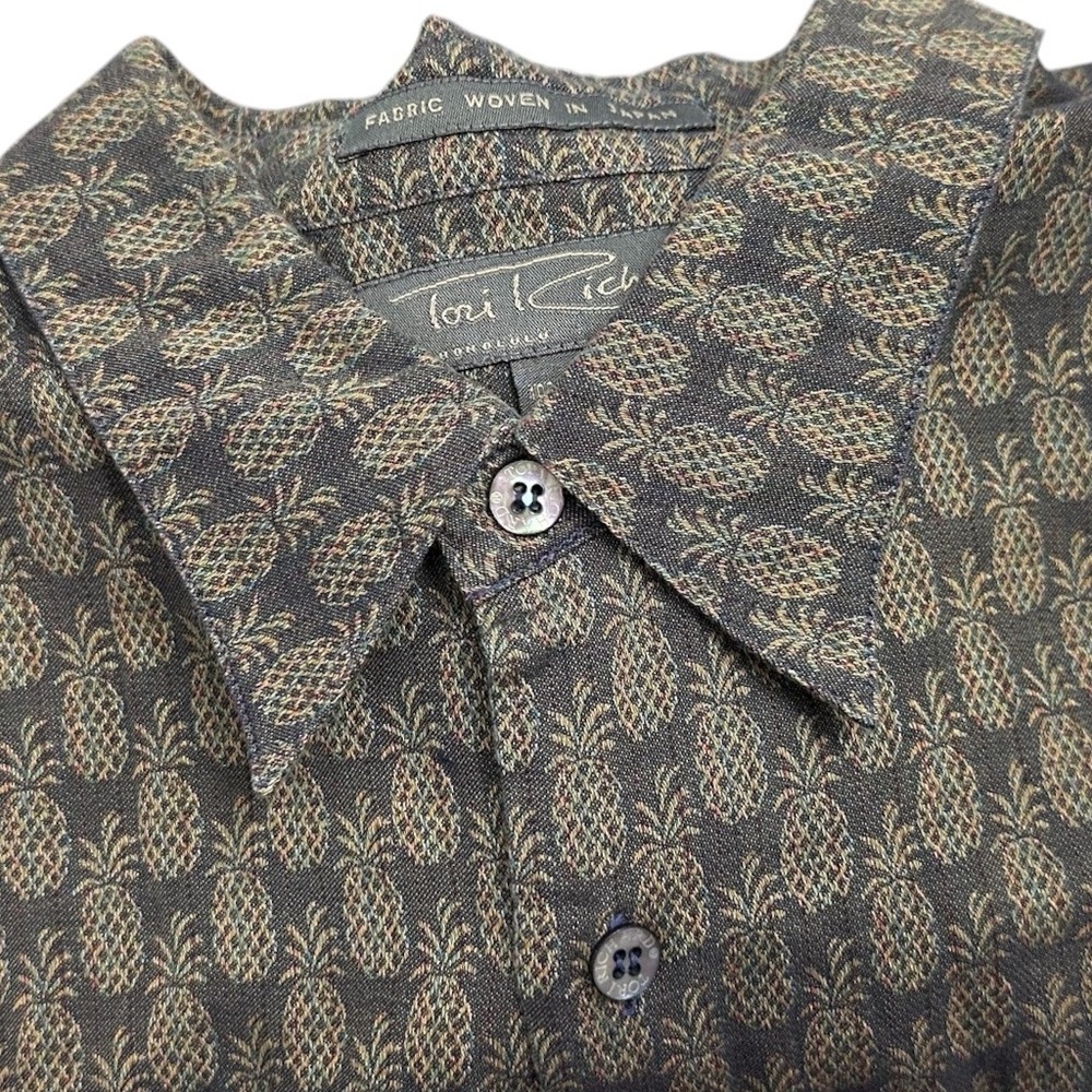Vintage Tori Richard Mens 2XL Pineapple Jacquard Cotton Button Down Shirt Gray
